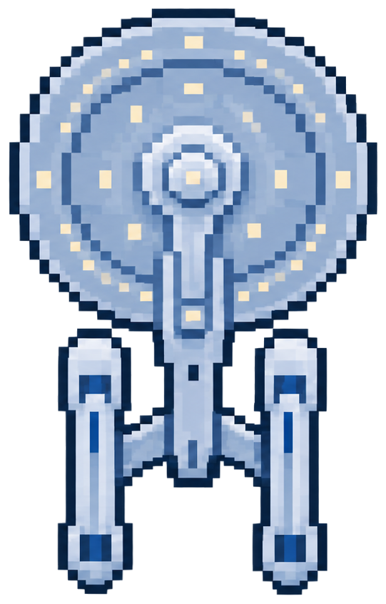 Großes Raumschiff in klassischer Pixel-Art, Symbol für Enterprise