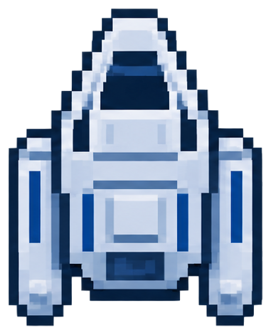 Kompakter Raumgleiter in klassischer Pixel-Art, Symbol für Mittelstand